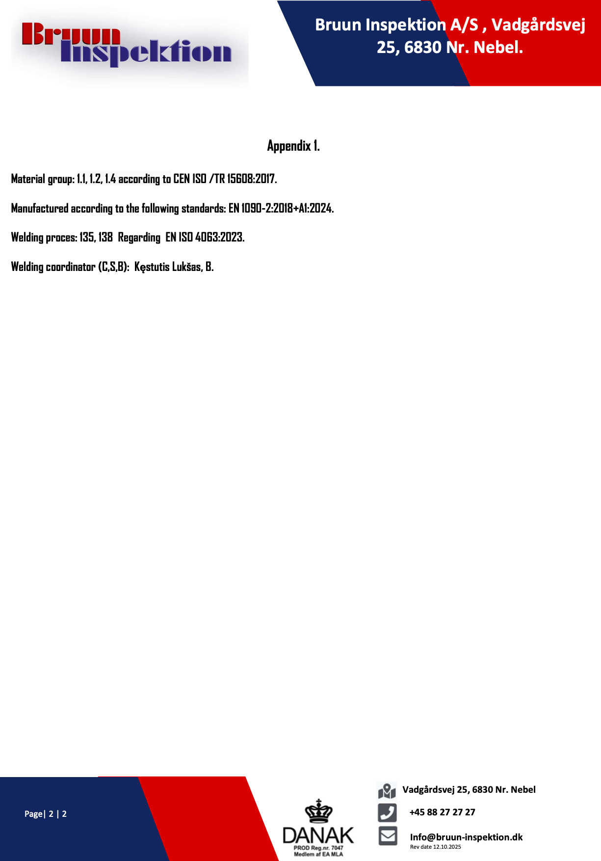 CPR 2870-CPR-03628 sertifikatas, puslapis 2, Appendix 1