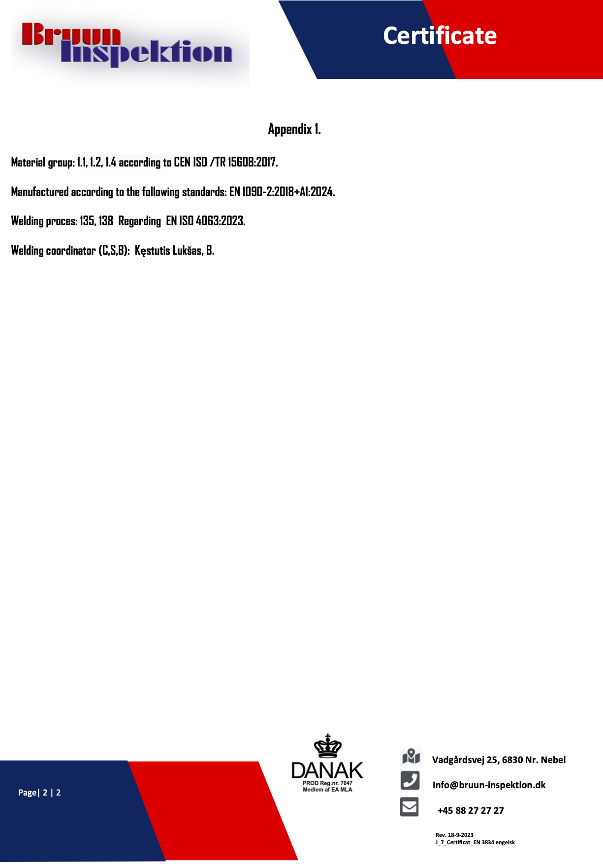 ISO 3834-3:2021 sertifikatas, puslapis 2, Appendix 1